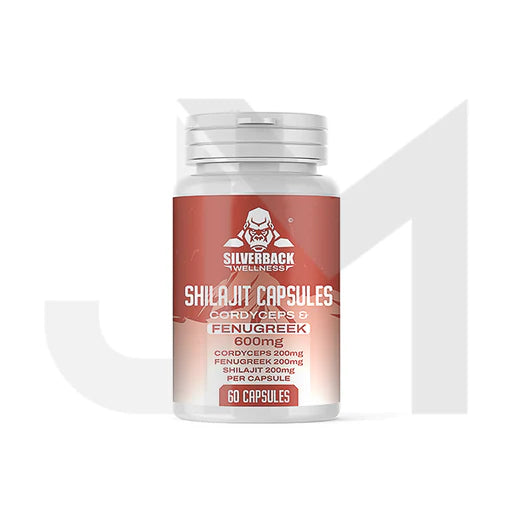 silverback wellness 600mg cordyceps + fenugreek infused shilajit capsules - 60 caps